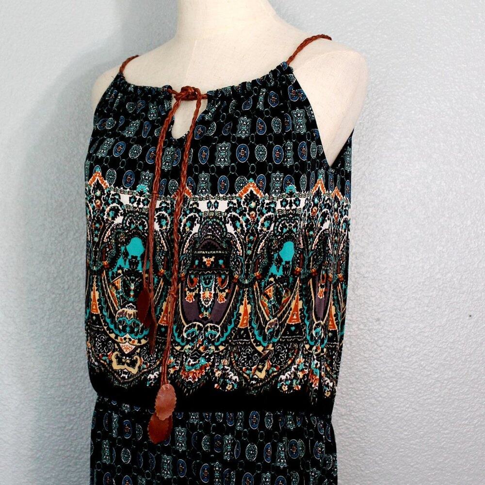 Boho Jumpsuit with Leather Straps and Embellishments Size L/XL - Picture 6 of 11